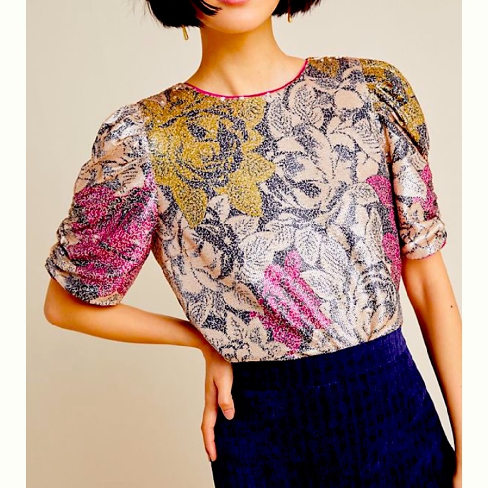 Anthropologie Marie sequenced blouse L